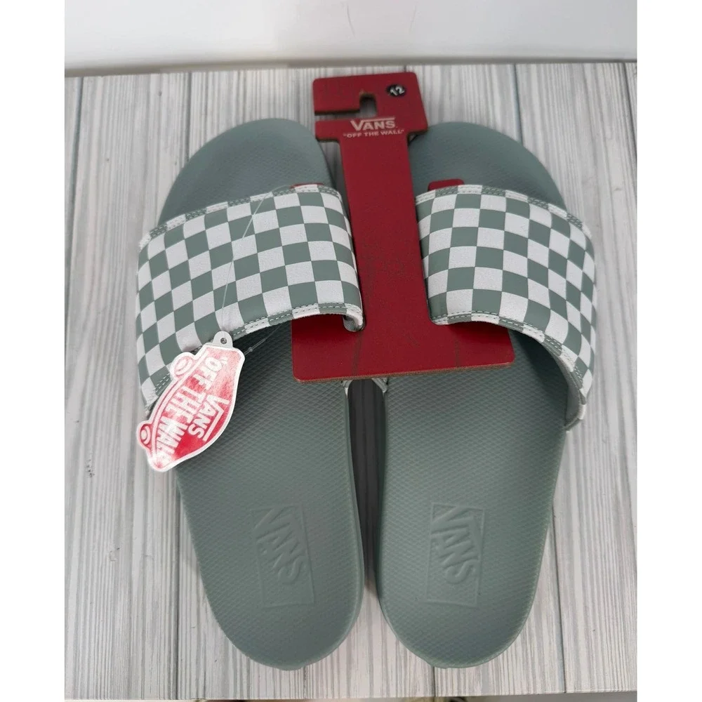 Vans La Costa Checkers Slide-On Sandals Sage Gray White board Mens Size 12 New